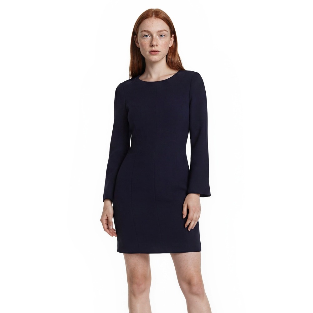 Anne Klein Sheath Dress Women's Size 6 Petite 6P Navy Blue Bell Sleeve